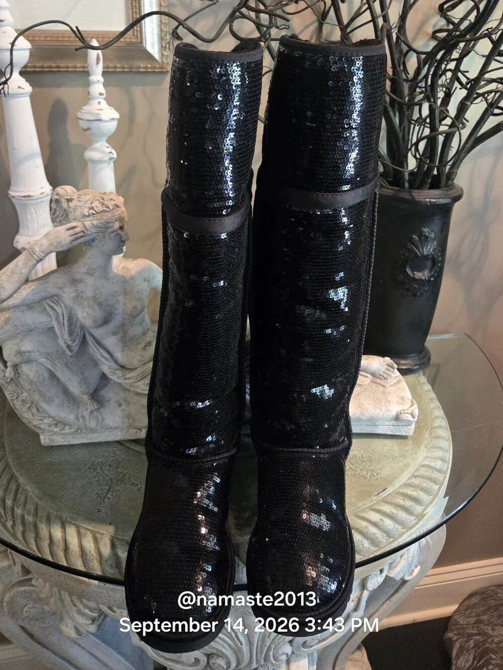 Ugg Over The Knee Bailey Button Sparkles Boot Sequins Shearling Sherpa Fur #814